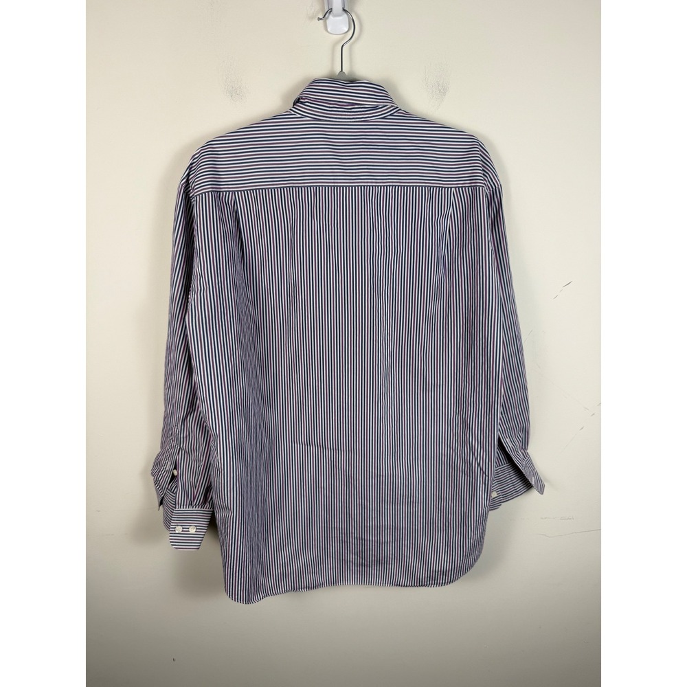 Brioni Mens Dress Shirt Large Purple Navy Blue Striped Cotton Long Sleeve Italy - Picture 4 of 7
